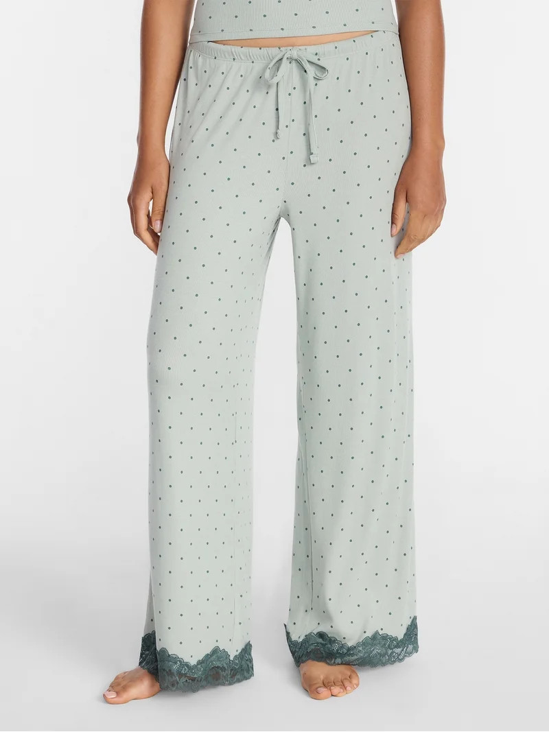 Joyspun Women’s Lace Trim Ribbed Pants, 30'' Inseam, Sizes XS-3X - Walmart.com | Walmart (US)