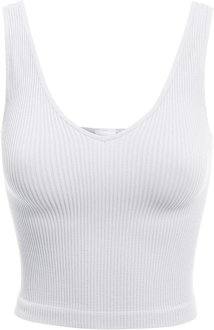 Women's Four-Way Stretch V-Neck Ribbed Seamless Crop Top -Made in USA | Amazon (US)