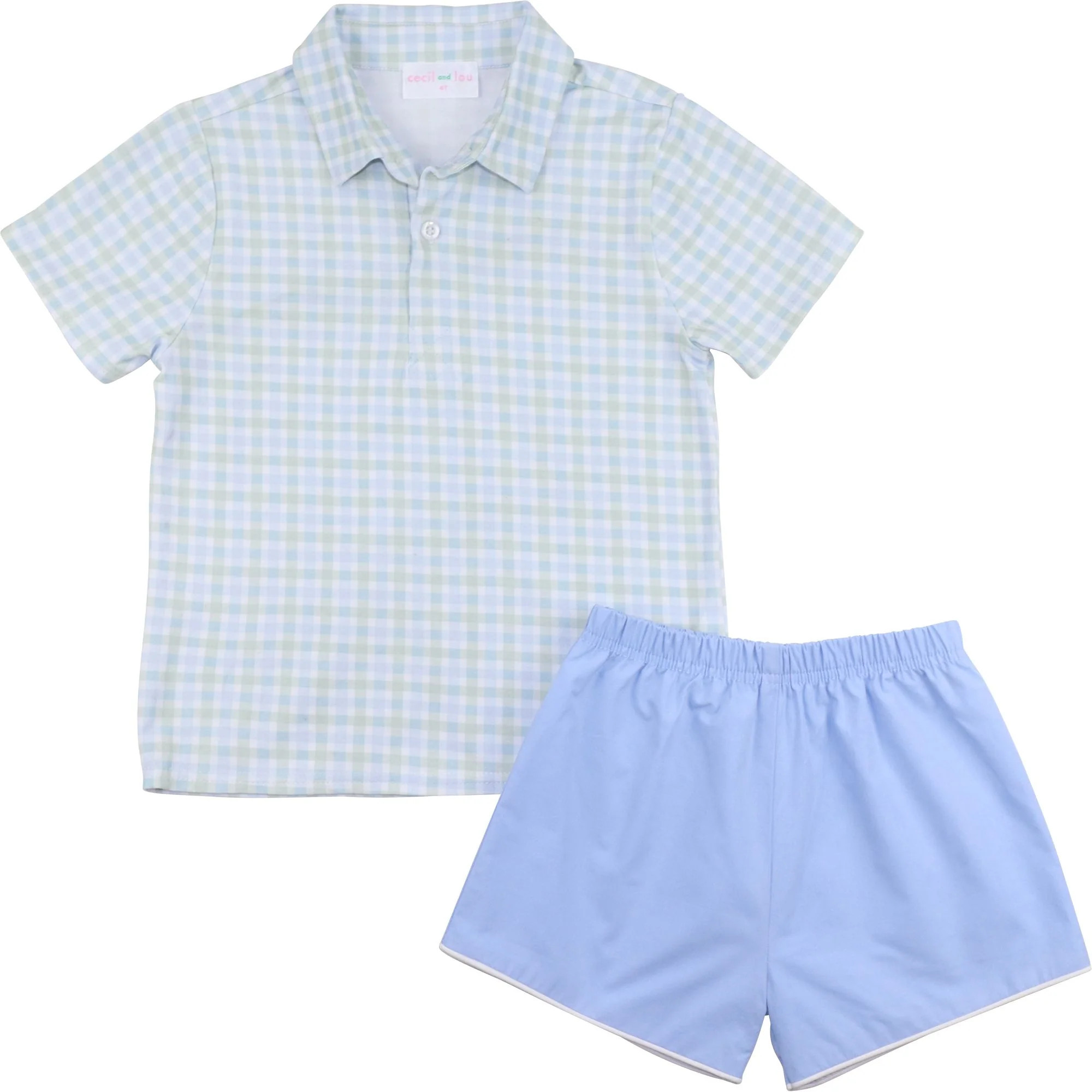Blue And Green Check Polo Short Set | Cecil and Lou