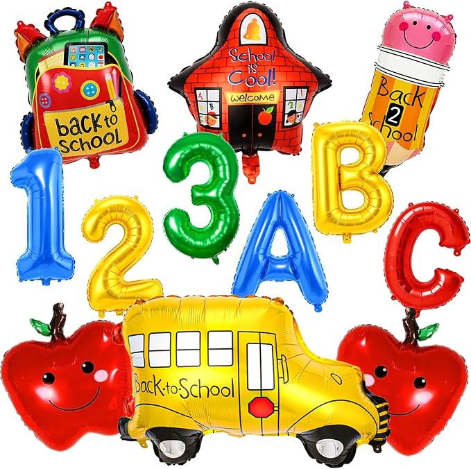 12 Pcs Back to School Balloons Set, ABC 123 Balloon School Bus Balloons | Backpack Pencil Balloon... | Amazon (US)