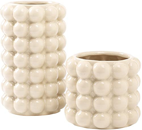 YANWE1 Bubble Vases, Set of 2 Ceramic Vases, Boho Vases, Ceramic Flower Vases, Vases for Flowers, Tall Bubble Vases, White Bubble Vases, Vases for Decor, Living Room, Dining Table, Wedding, Mantel | Amazon (US)