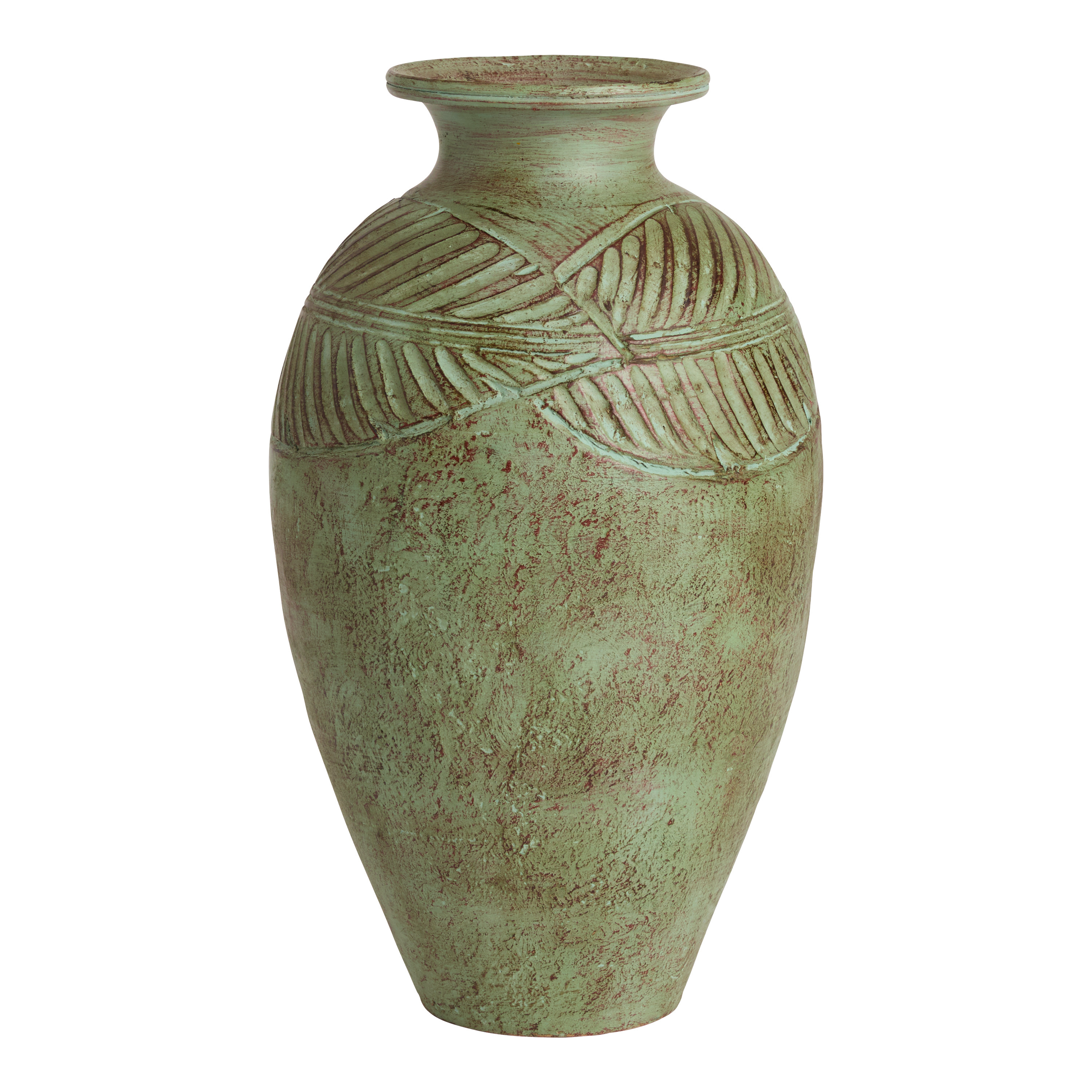 Oversized Antique Green Terracotta Leaf Vase | World Market