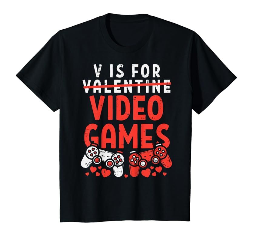 V Is For Video Games Funny Valentines Day Gamer Boy Men Gift T-Shirt | Amazon (US)
