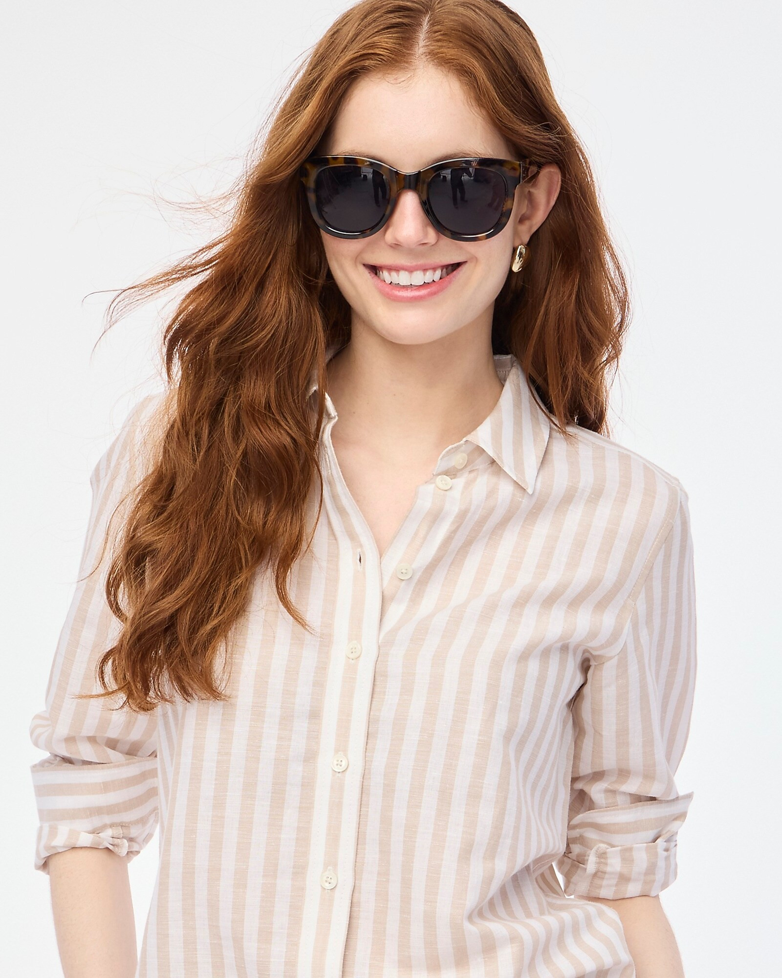 Striped linen-blend button-up shirt | J.Crew Factory
