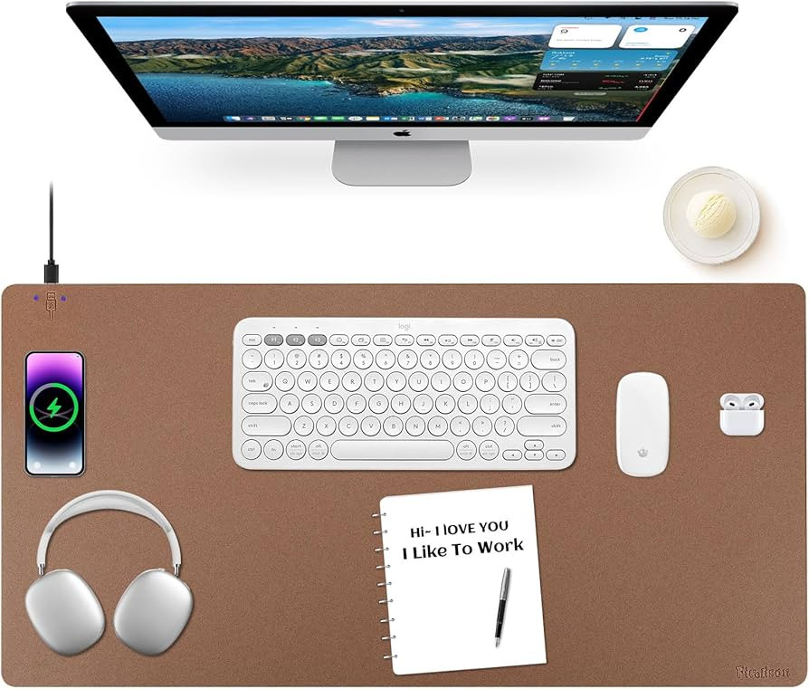 Wireless Charging Mouse Pad Firelison 2 in 1 Leather Multifunctional Office Desk Pad with Non-Sli... | Amazon (US)