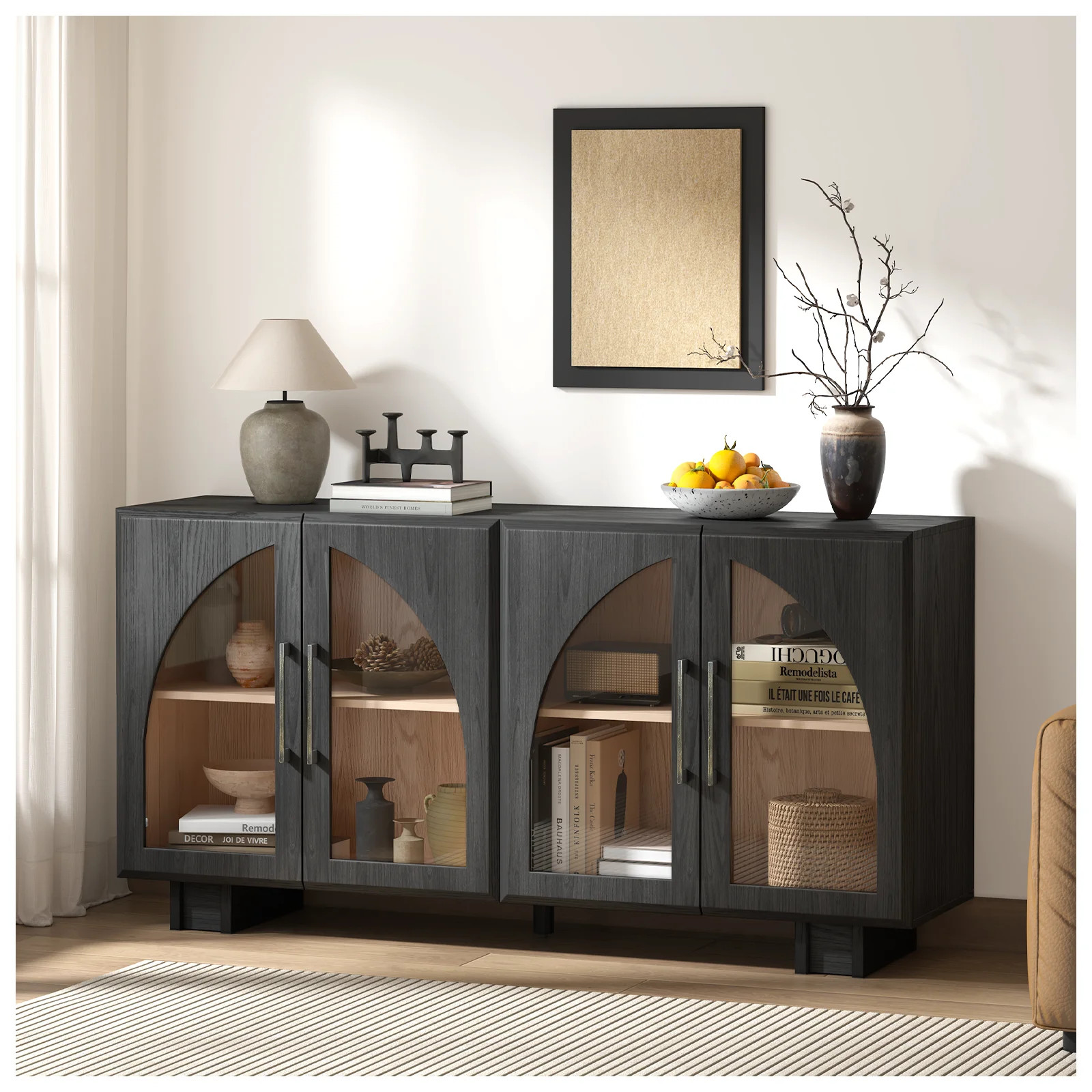 JOINICE Modern Accent Cabinet with Adjustable Shelves and Arched Glass Door,Buffet Cabinet with S... | Walmart (US)