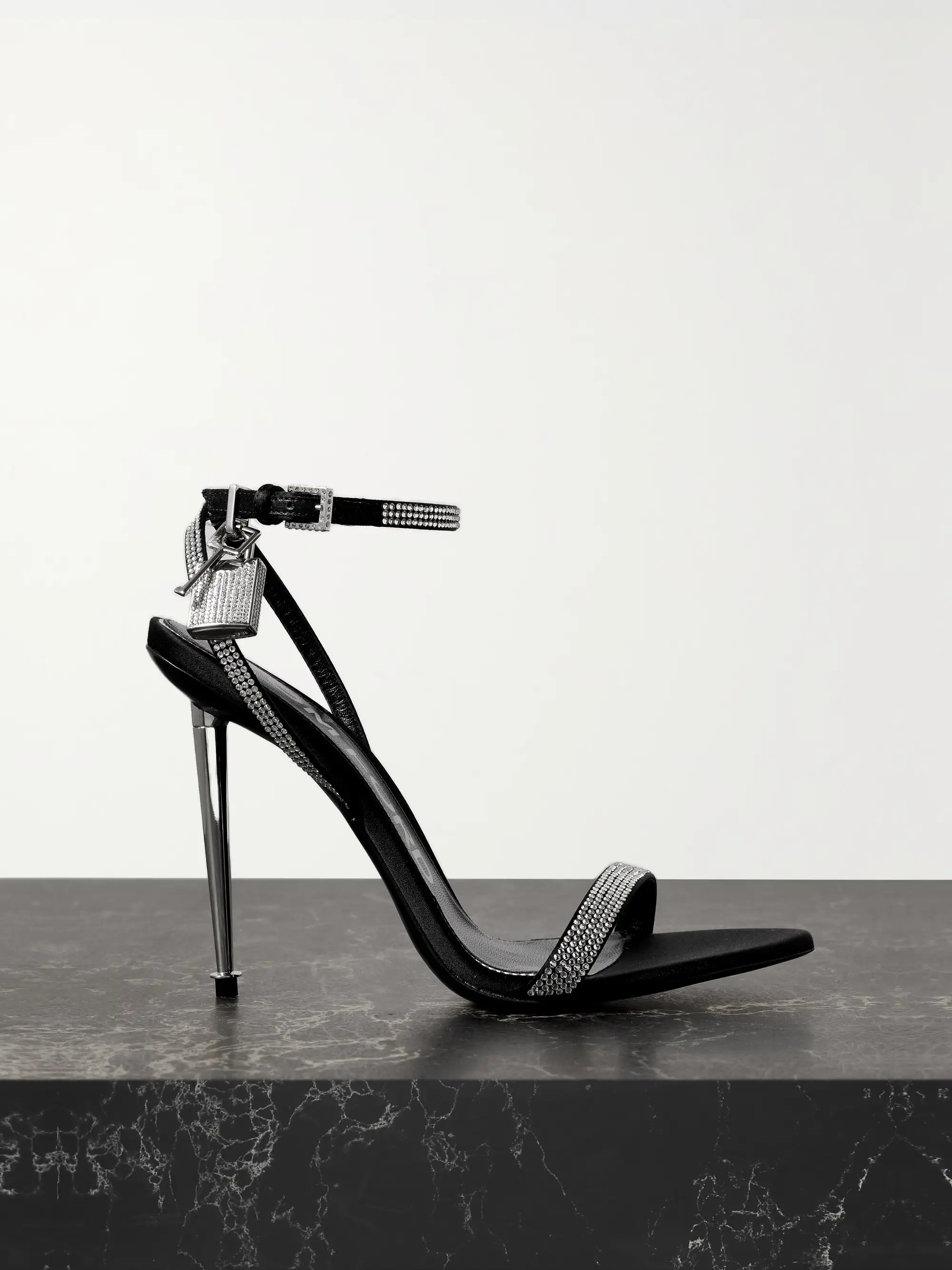 Padlock crystal-embellished leather sandals | NET-A-PORTER (US)