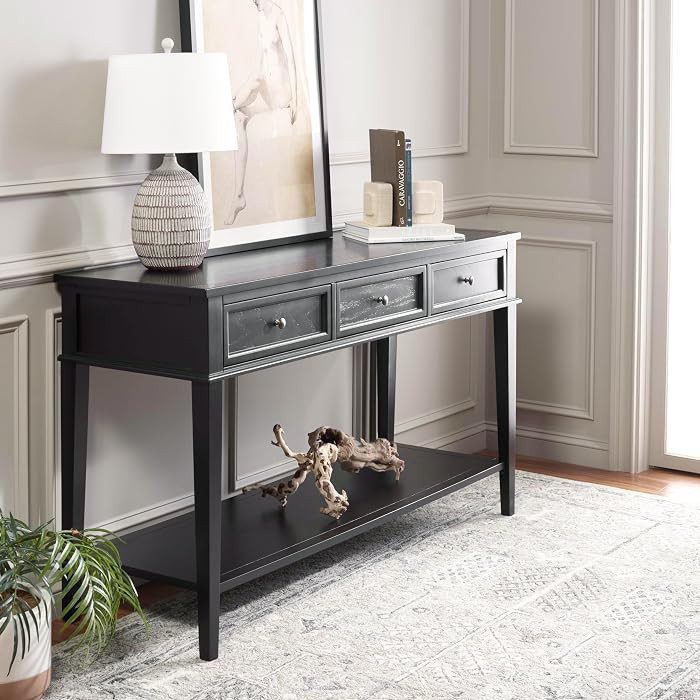 SAFAVIEH Home Collection Manelin Black/Antique Gold 3-Drawer Console Table for Living Room Foyer ... | Amazon (US)