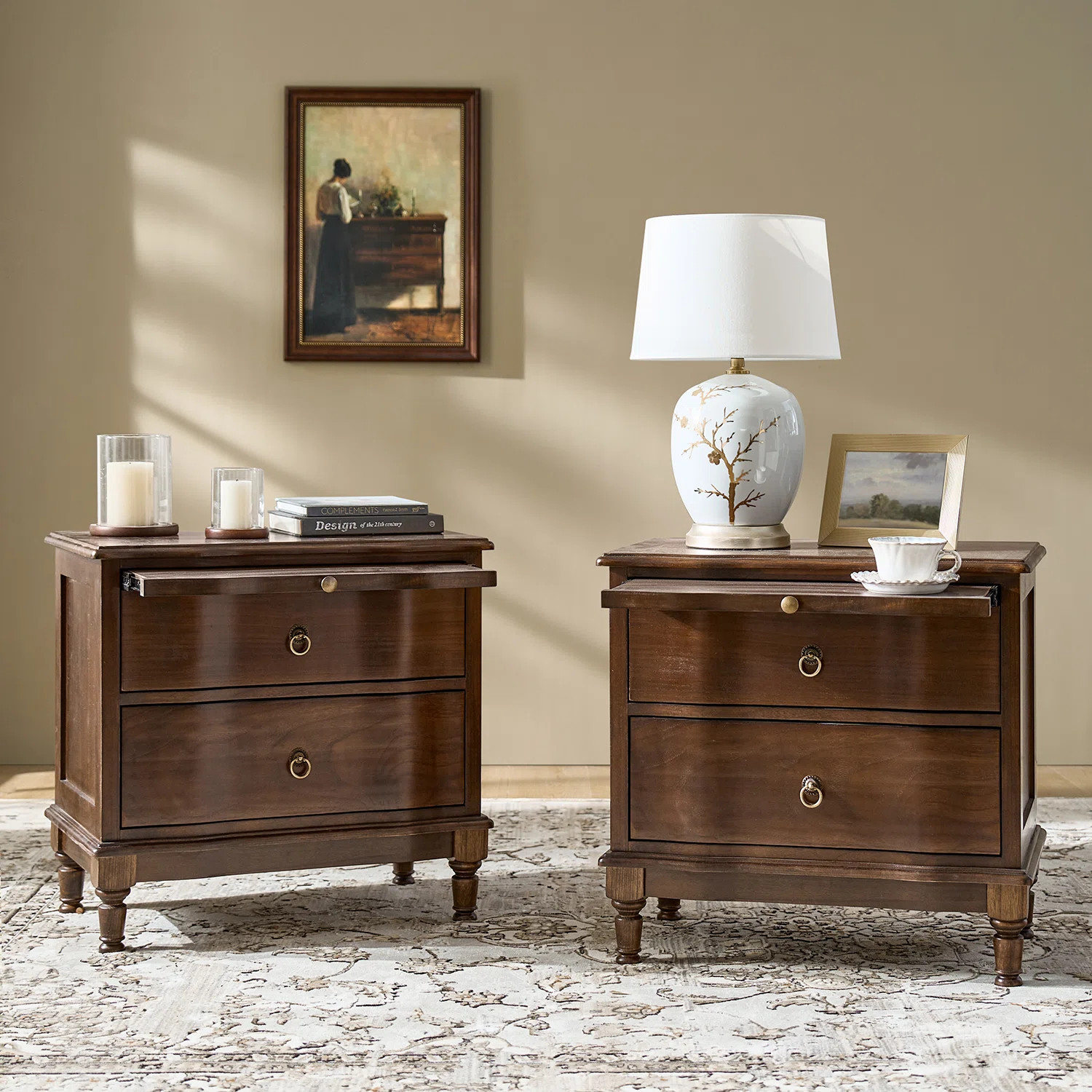 Elfine Traditional 26''W 2-Drawer Solid Wood End Table with Built-In Outlet and Curved Drawer Fro... | Wayfair North America
