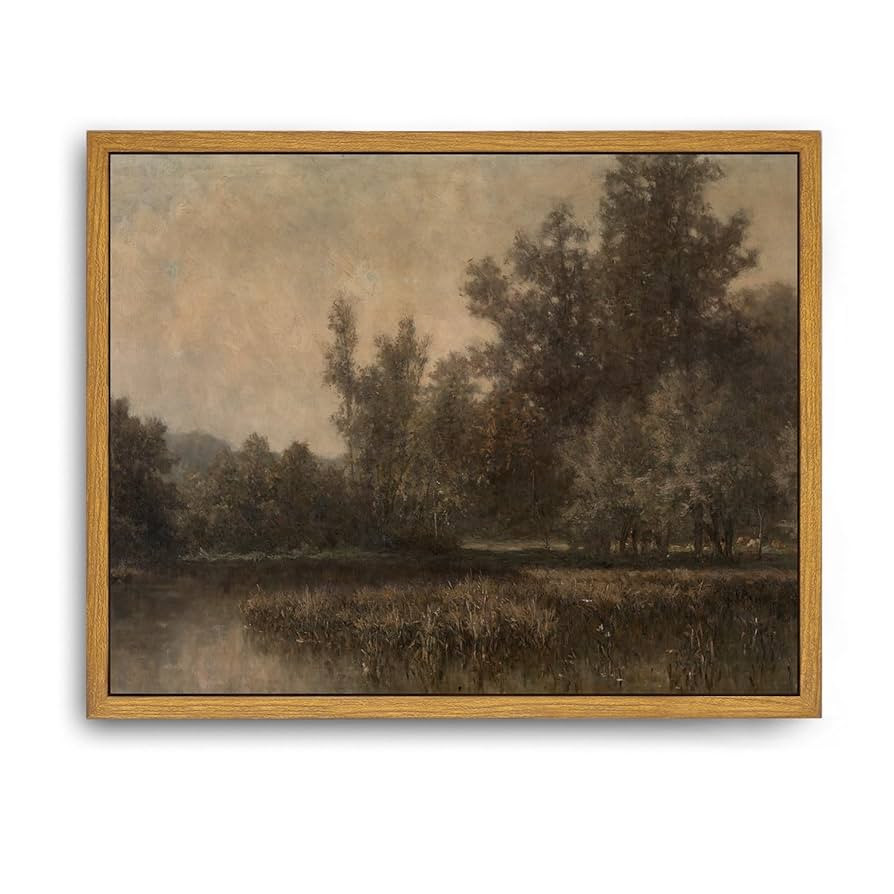 Roslynity Framed Canvas Wall Art Vintage Print Oil Paintings Moody Lake Landscape Nature Swamp Da... | Amazon (US)