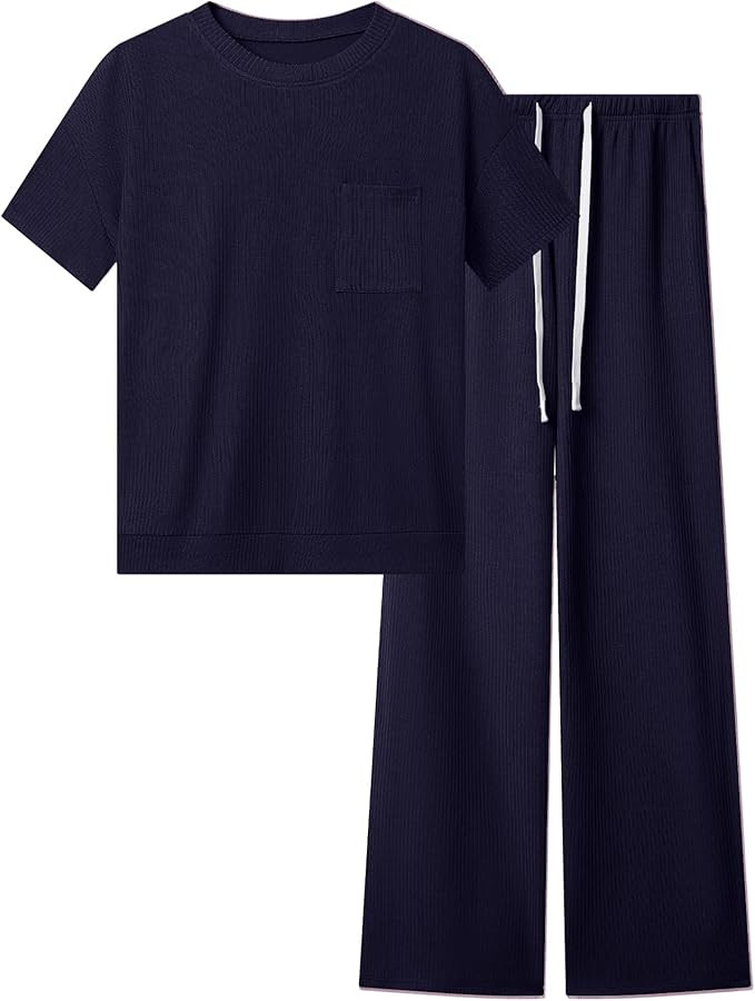 difficort Womens 2 Piece Outfits Short Sleeve Lounge Sets Wide Leg Workout Sets Loungewear Tracks... | Amazon (US)