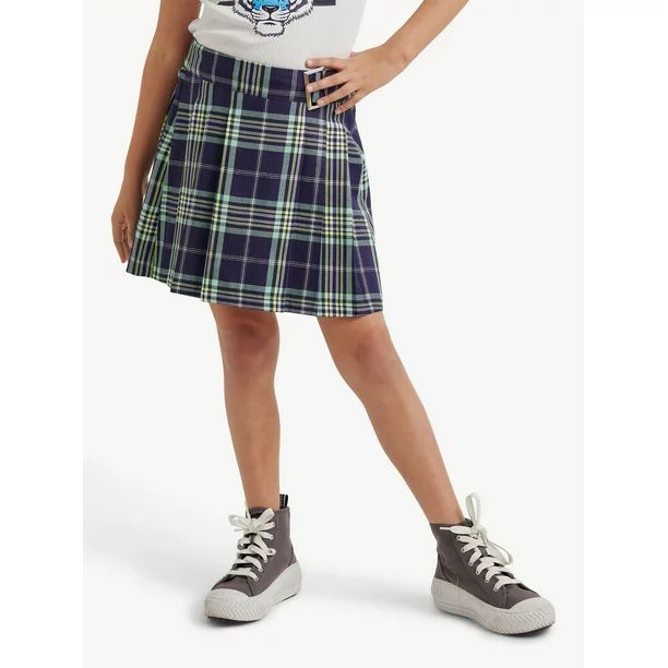Justice Girls Faux Wrap Plaid Skirt, Sizes XS-XLP | Walmart (US)