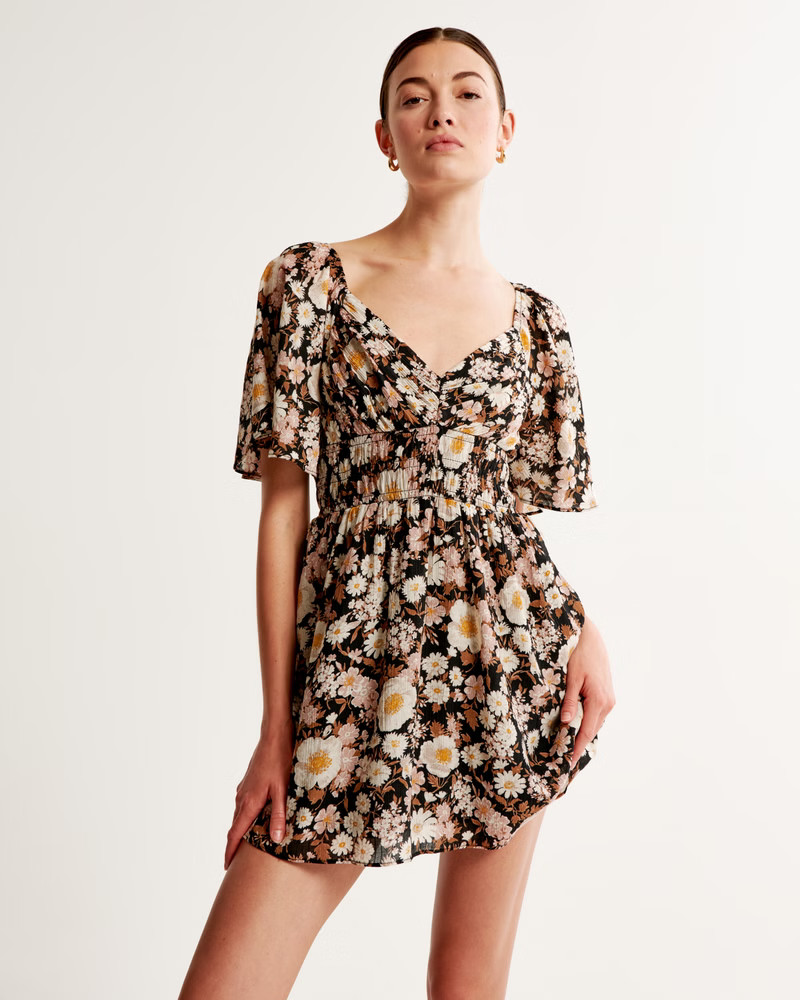 Angel Sleeve Smocked Waist Mini Dress | Abercrombie & Fitch (US)