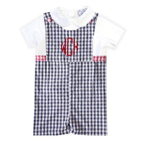 Patriot Navy Gingham Seersucker Shortall | The Bella Bean