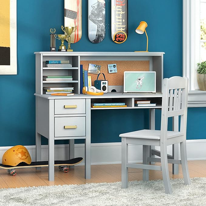 Guidecraft Taiga Desk, Hutch and Chair - Gray: Kids Home and Classroom Furniture with Multiple St... | Amazon (US)