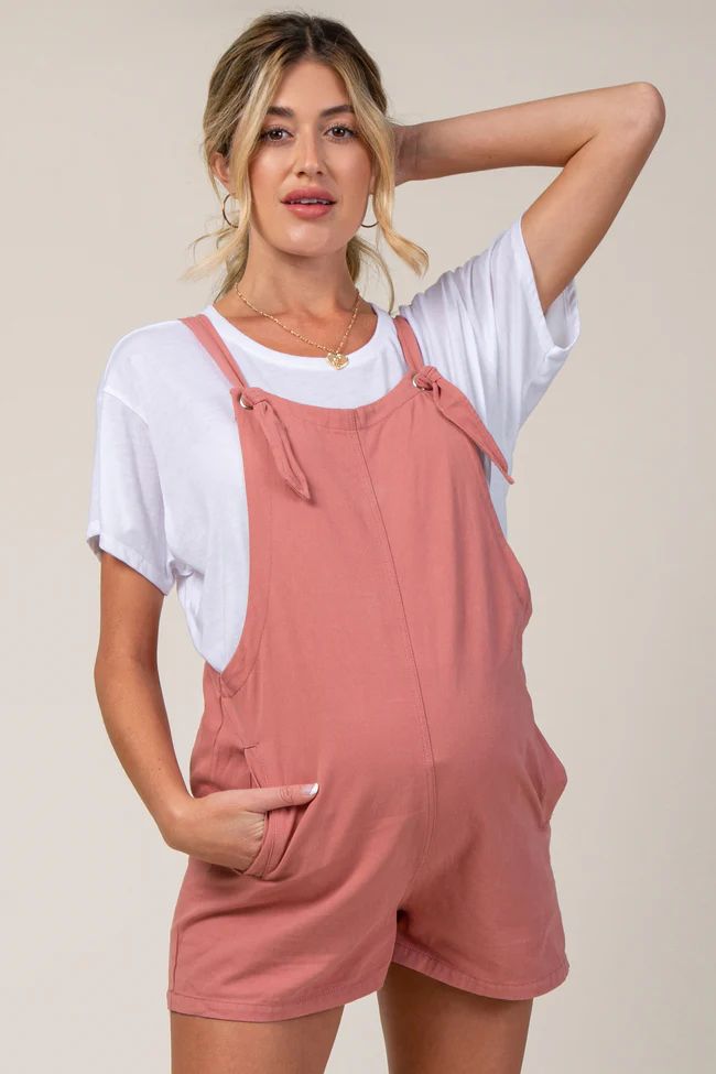 Pink Adjustable Strap Maternity Short Overalls | PinkBlush Maternity