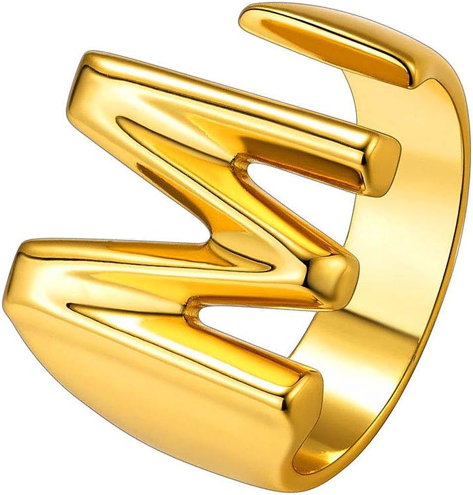 Amazon.com: Suplight M Initial Signet Ring, 18K Gold Filled Personalized Name Alphabet Letter Adj... | Amazon (US)