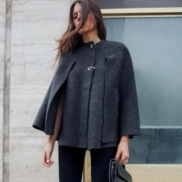 ZARA Charcoal Grey Wool‎ Blend Cape Sweater Knitwear Knit Minimalist Medium | Poshmark