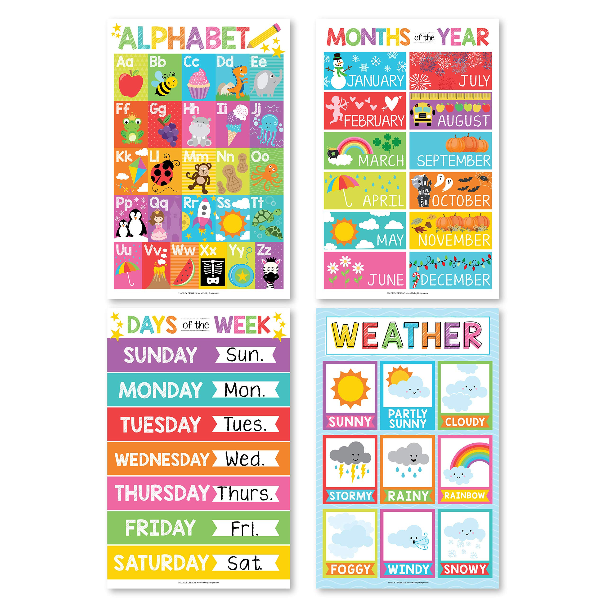 Hadley Designs 4 Alphabet, Months of the Year, Weather, Days of The Week Calendar For Kids, ABC C... | Amazon (US)
