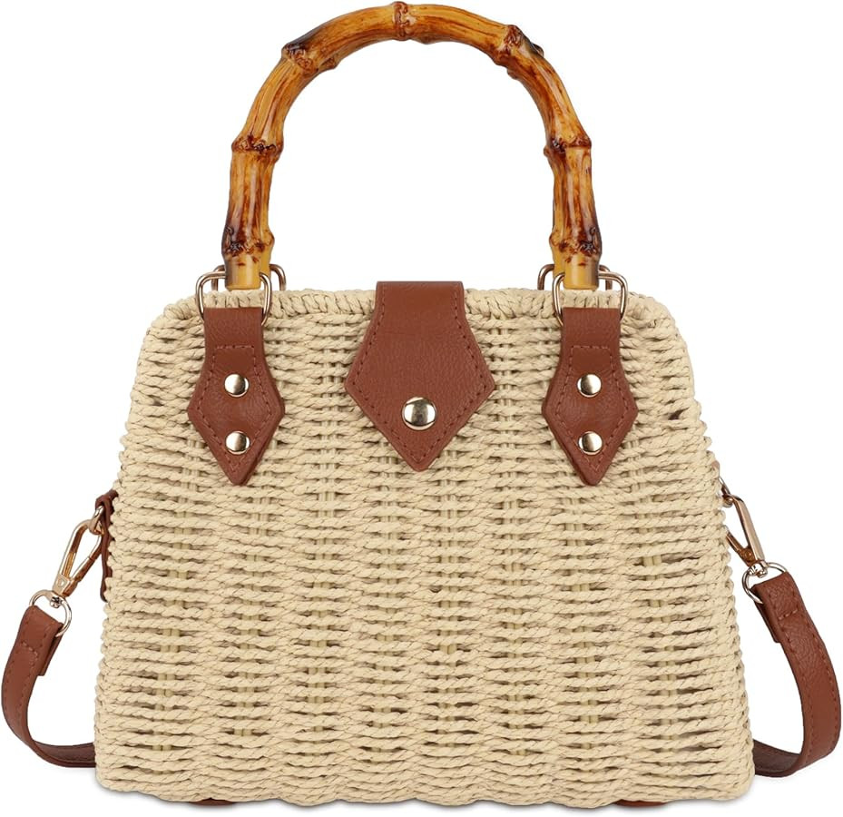 Straw Beach Bag Crossbody Handbag for Women Handmade Woven Shoulder Bag Top Handle Purse for Summ... | Amazon (US)