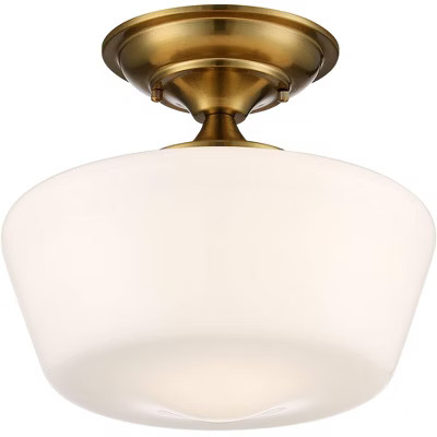 Regency Hill Schoolhouse Ceiling Light Semi Flush Mount Fixture Soft Gold 12" Wide Opal Glass for... | Target