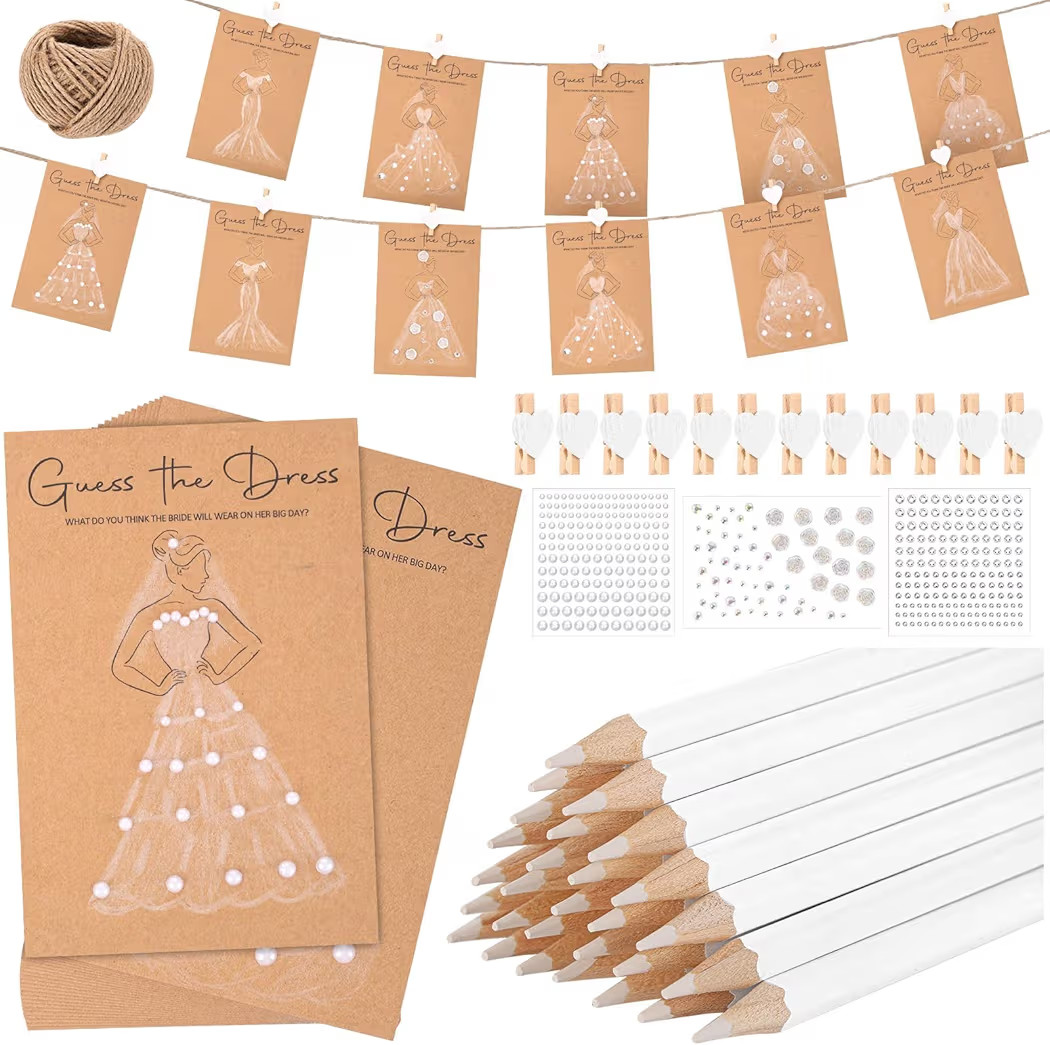 30 Sets Guess the Dress Bridal Shower Games Includes 30 Pcs Wedding Shower Games Cards 30 Heart C... | Amazon (US)