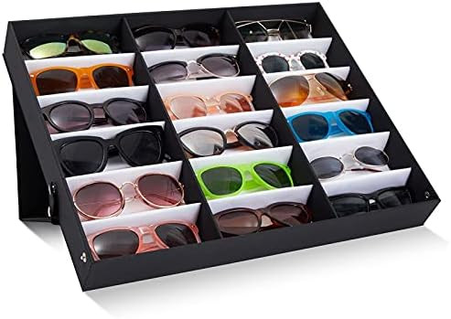 Juvale 18 Slot Sunglasses Storage Case, Glasses Tray, Multiple Eyeglasses Organizer Box (Black, 1... | Amazon (US)