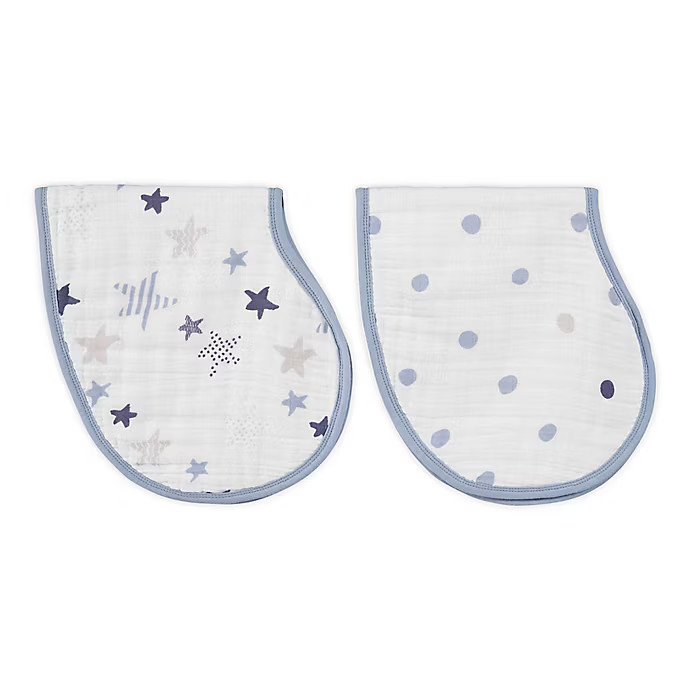 aden + anais® 2-Pack Rock Star Muslin Burpy Bib in Blue | buybuy BABY