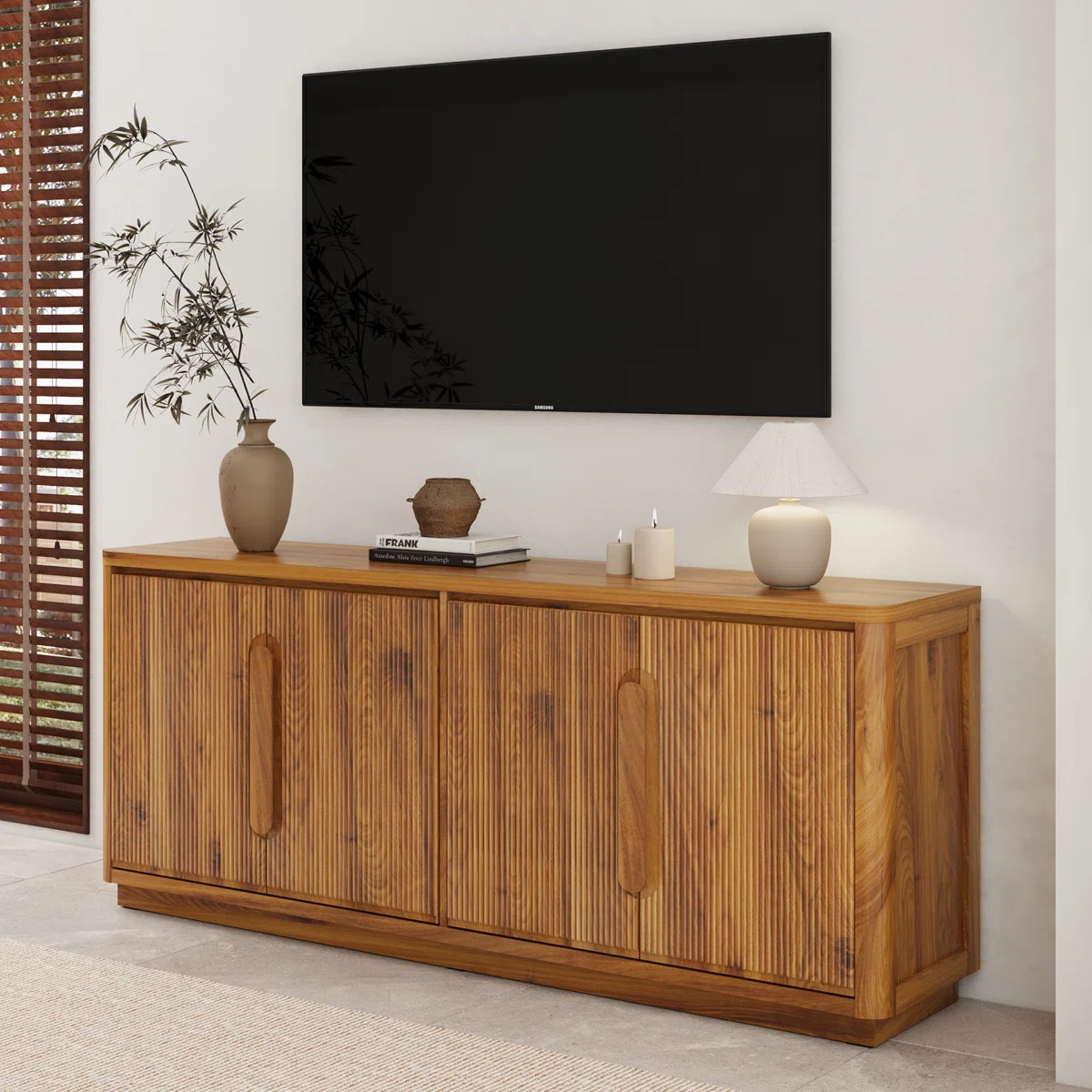 70" Modern Storage TV Stand, 4 Doors Fluted TV Console for TVs 55" - 85", Media Console and Enter... | Wayfair North America