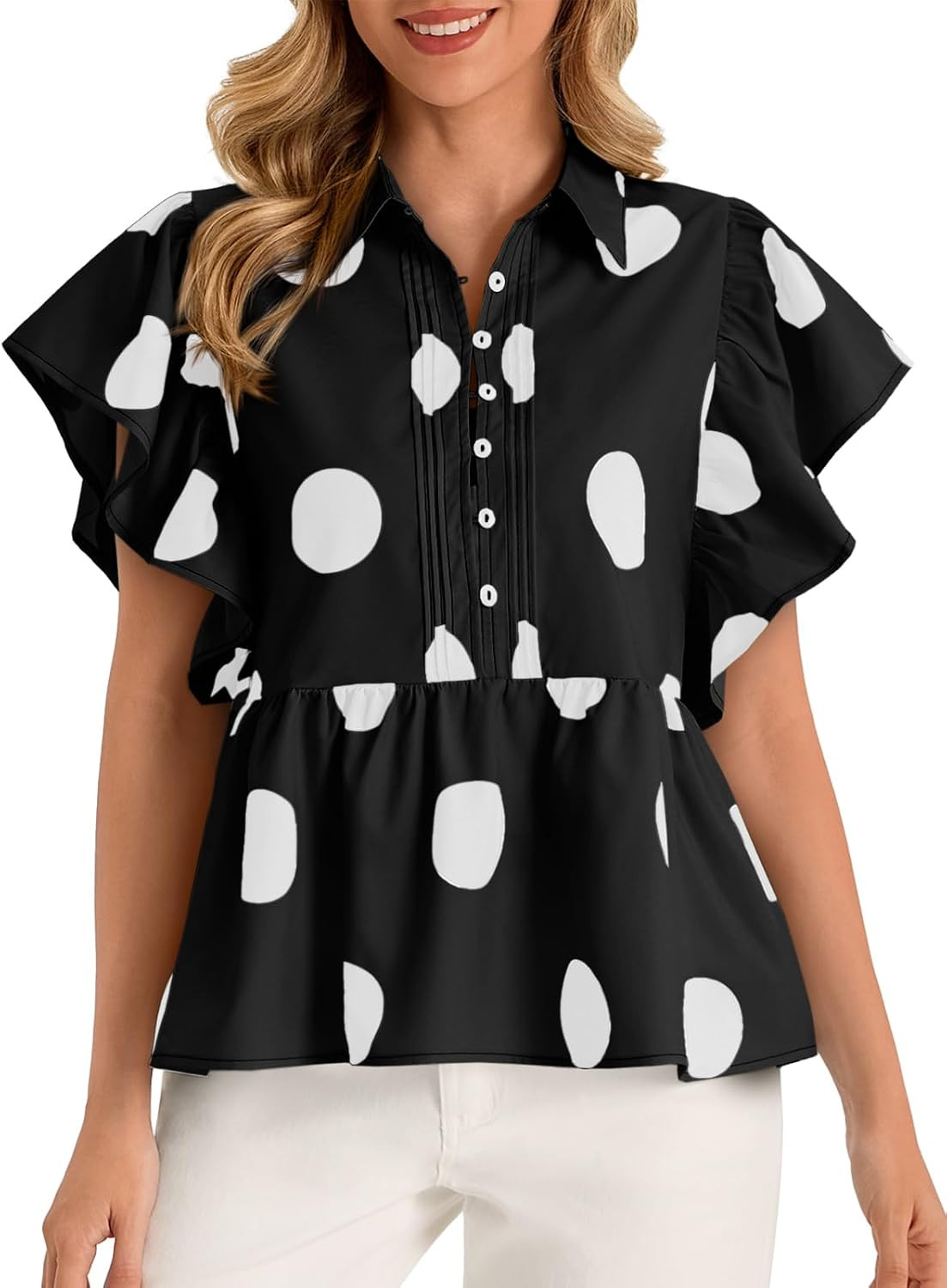 Cicy Bell Womens Polka Dot Babydoll Tops Ruffle Sleeve Peplum Blouse Summer | Amazon (US)