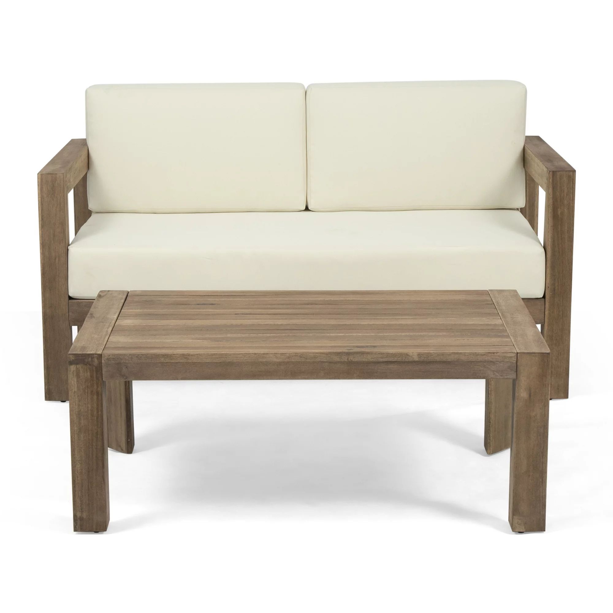 Noble House Genser Outdoor Wood Loveseat and Coffee Table in Beige | Walmart (US)