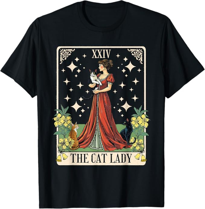 The Cat Lady Tarot Card Vintage Gothic Women Cat Mom T-Shirt | Amazon (US)