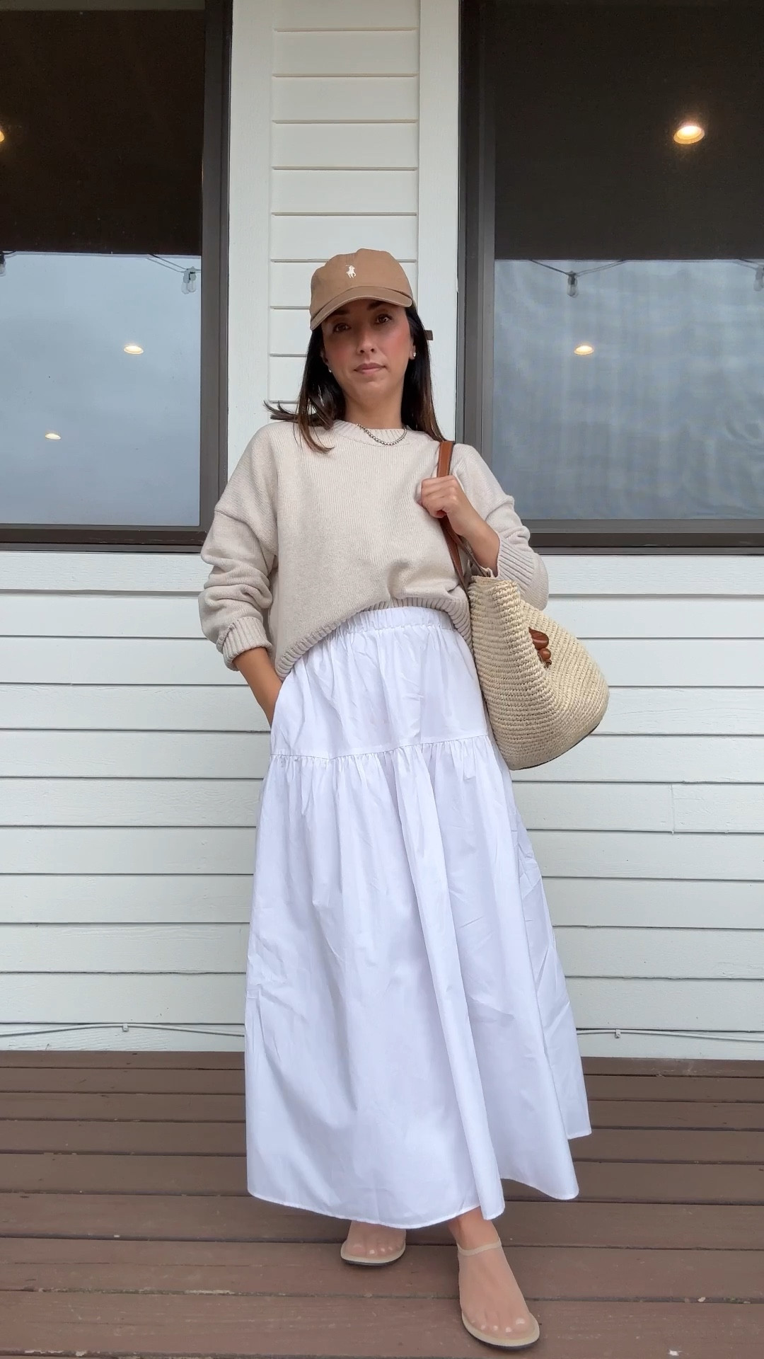 Outfit to wear to the farmers market. Love this skirt. Stretchy waistband, not too much fabric, and lined. Has pockets, which is a bigger seller for me. I sized up to a small since the waist is sort of cinched. 

Quince sweater small
Almina Concept skirt small
Amazon mesh flats 5
Hunting Season tote 
Dorsey James necklace 15”
Blue Nile earrings 

#LTKPetite #LTKStyleTip #LTKFindsUnder100