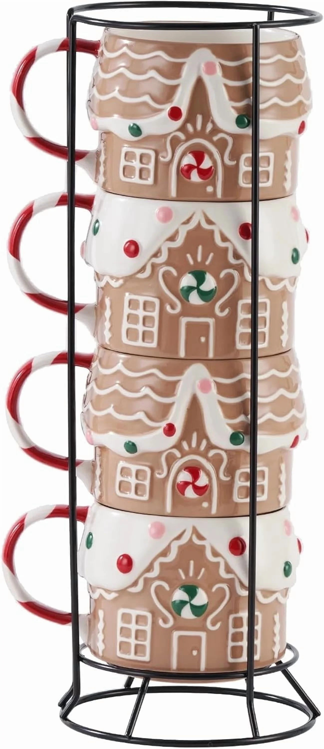‌Gingerbread House Stacking Mugs - Stoneware Holiday Figural Design Coffee Tea Mugs,Microwave &... | Walmart (US)