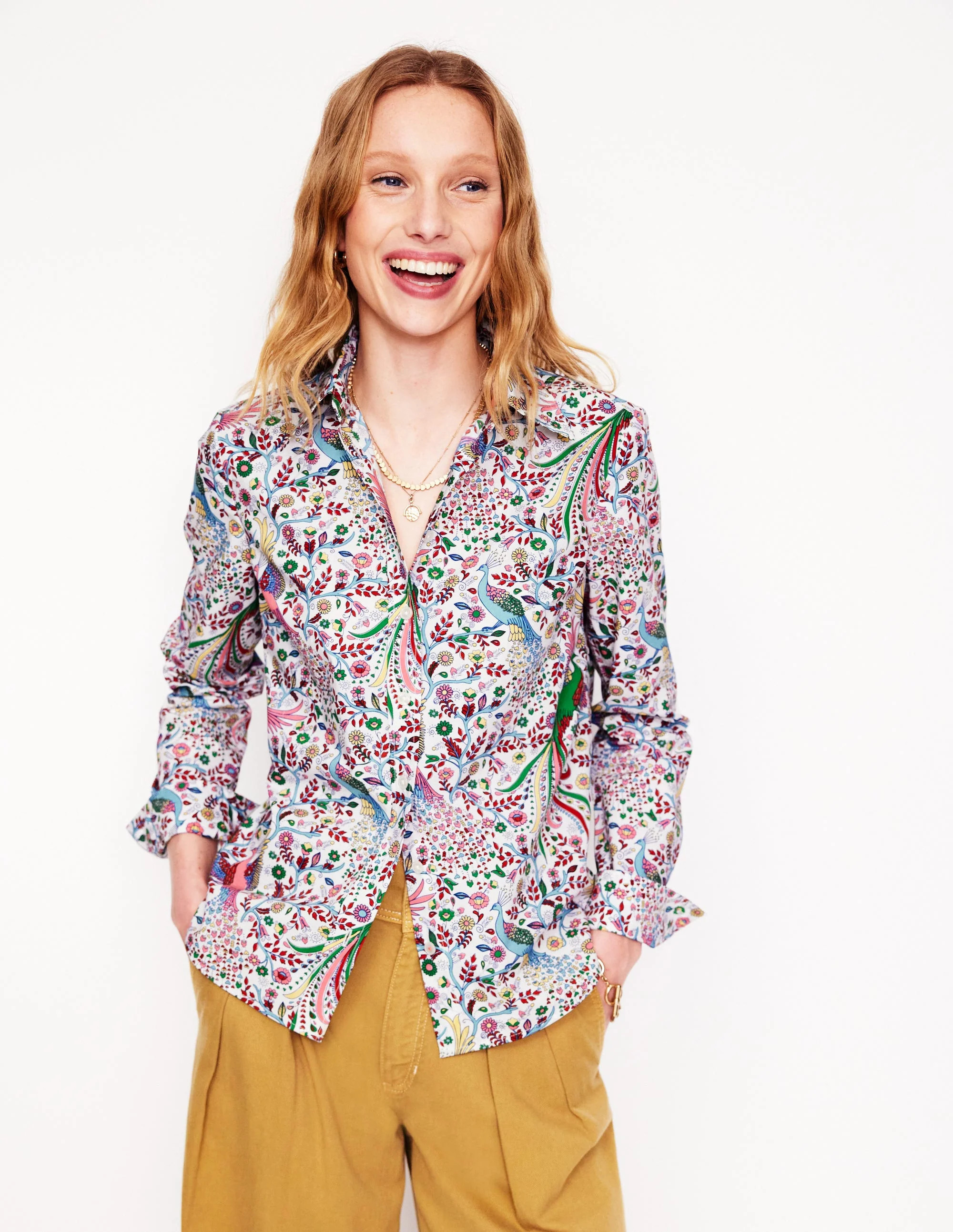 Sienna Cotton Shirt-Multi, Enchanting Peacock | Boden (US)