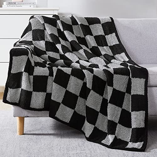 WRENSONGE Checkered Throw Blanket, Black Grey Checkered Soft Cozy Fluffy Warm Hand Made Weave Throw Blankets for Couch, Sofa, Chair, Bed, Picnic,Travel Lightweight Bed Blanket - 60 * 80 | Amazon (US)