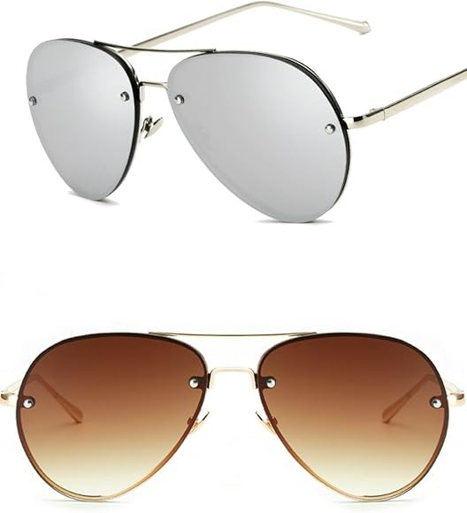Oversized Aviator Sunglasses Vintage Retro Gold Metal Frame Colorful Lenses 62mm | Amazon (US)