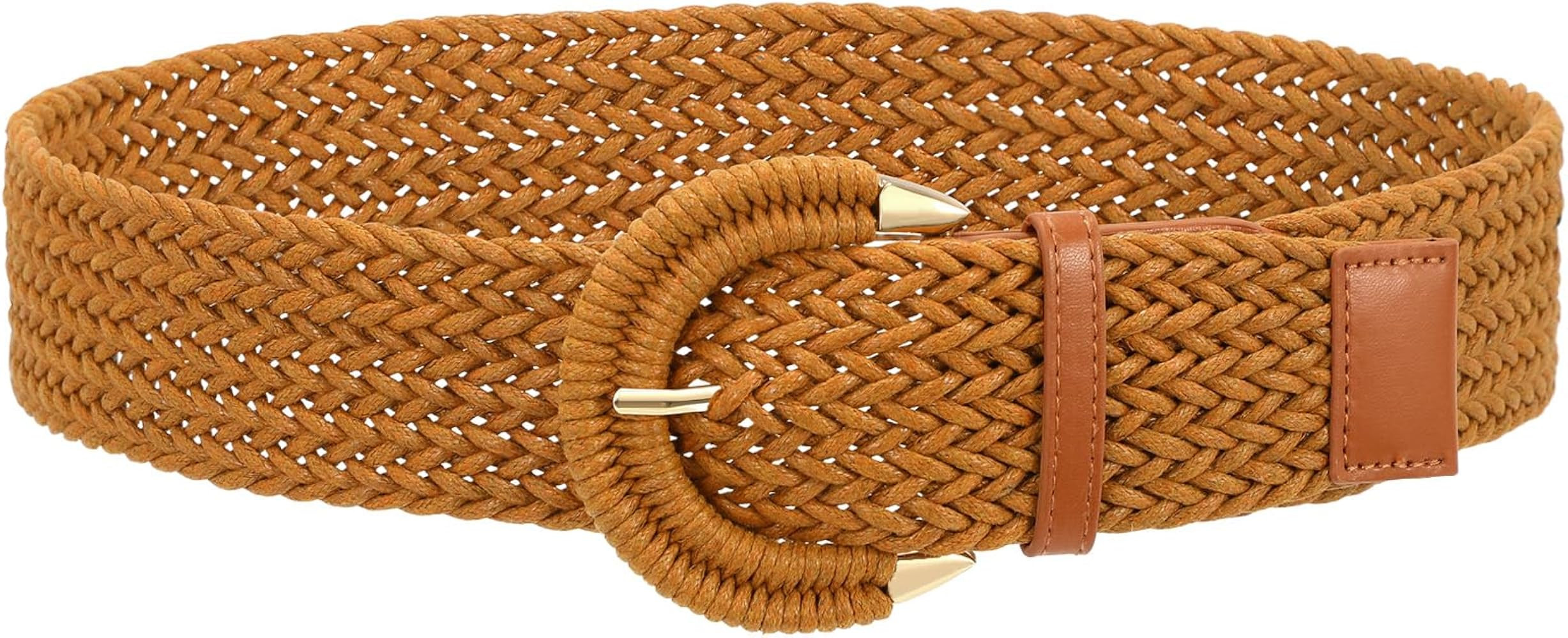 SANSTHS Women Braided Rattan Wide Belt Woven Waist Belt With Half-Circle Buckle for Summer Dress ... | Amazon (US)