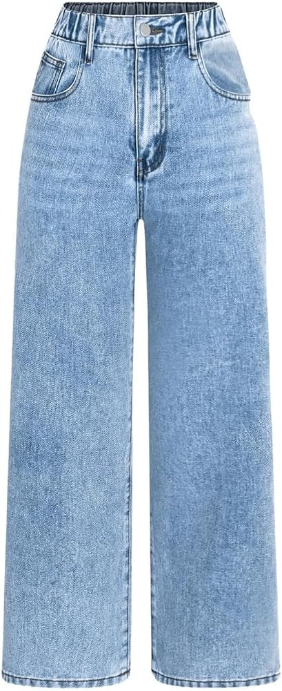 WDIRARA Girl's High Waisted Button Wide Leg Jeans Casual Long Denim Pants with Pocket | Amazon (US)