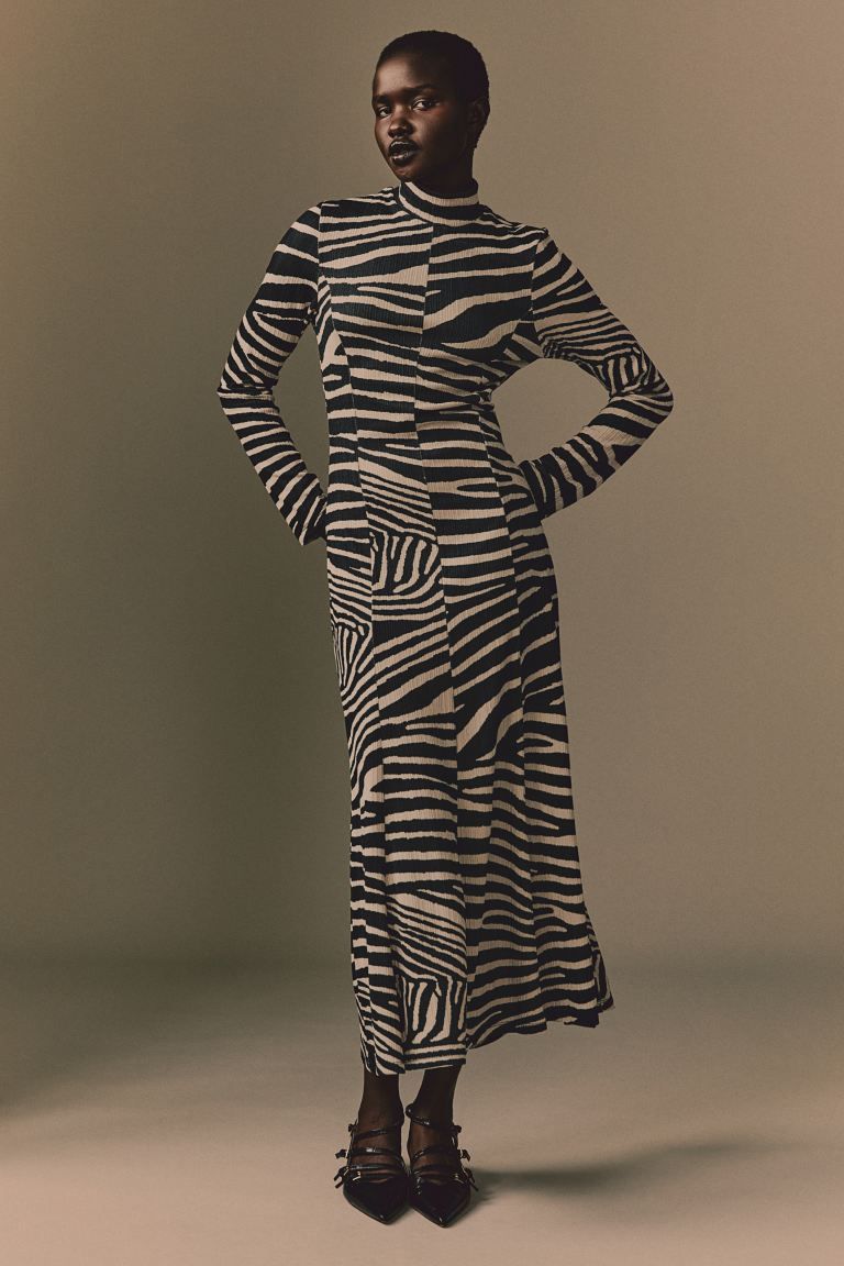 Long jersey dress - Black/Zebra print - Ladies | H&M GB | H&M (UK, MY, IN, SG, PH, TW, HK)