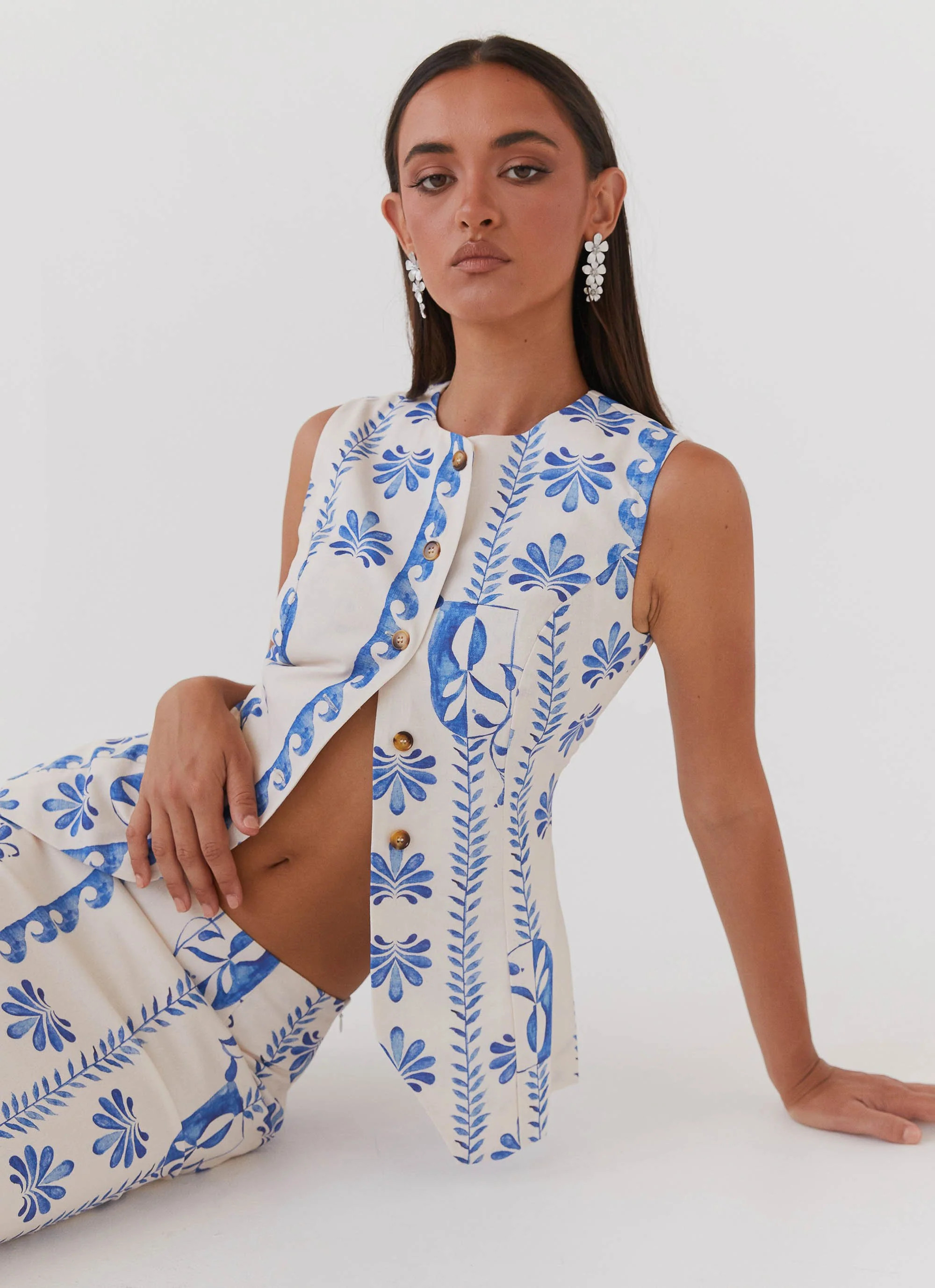 Born For Bordeaux Linen Vest - Floral Wave | Peppermayo (Global)