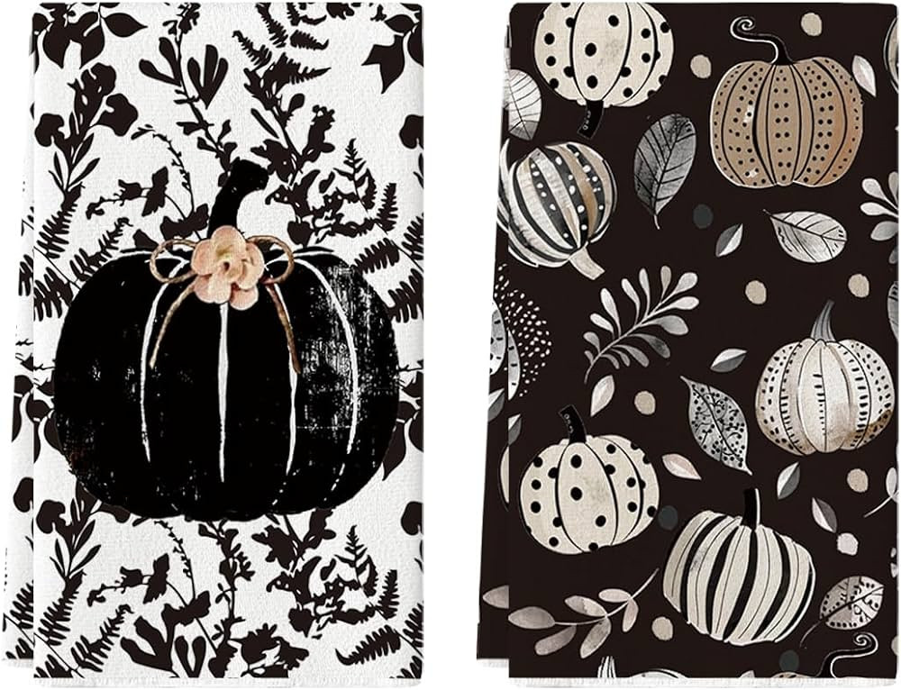 Artoid Mode Black Polka Dot Pumpkin Fall Kitchen Towels Dish Towels, 18x26 Inch Farmhouse Leaves ... | Amazon (US)