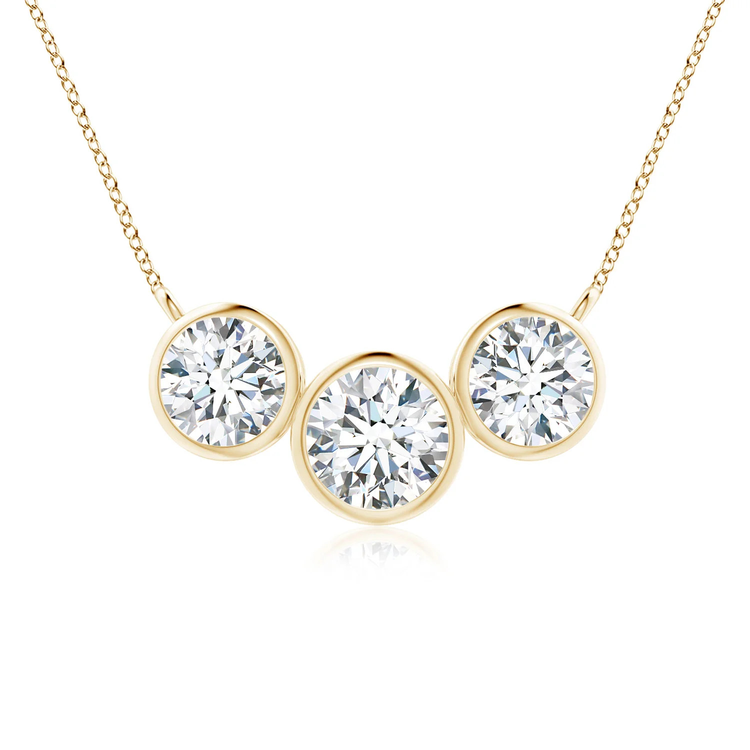 Lab-Grown Three Stone Bezel-Set Round Diamond Pendant | Angara US