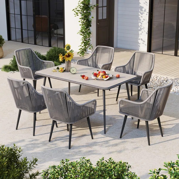 6 - Person Patio Rectangular Dining Set With Cushions | Wayfair North America