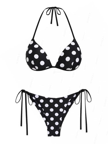 seamoly Black Polka Dot Molded Cups Support Triangle Top & Brazilian Bottom Bikini Set Black L | Amazon (US)