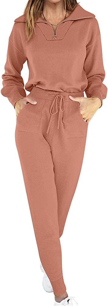ANRABESS Women's Two Piece Outfits Sweater Sets Long Sleeve Pullover and Drawstring Pants Lounge ... | Amazon (US)