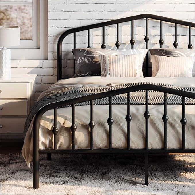 SHA CERLIN Queen Size Metal Platform Bed Frame with Victorian Style Wrought Iron-Art Headboard/Fo... | Amazon (US)