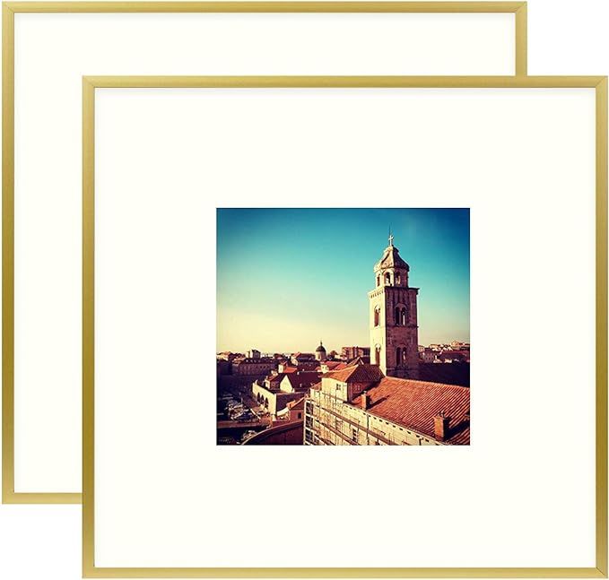 Golden State Art, Metal Wall Photo Frame Collection, Aluminum Gold Photo Frame with Ivory Color M... | Amazon (US)