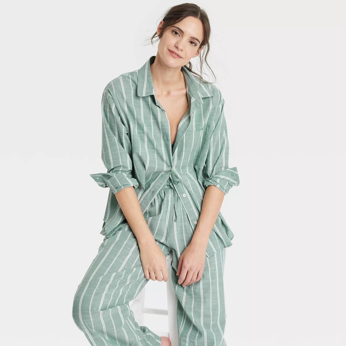 Women's Striped Cotton Blend Long Sleeve Pajama Shirt - Auden™ | Target