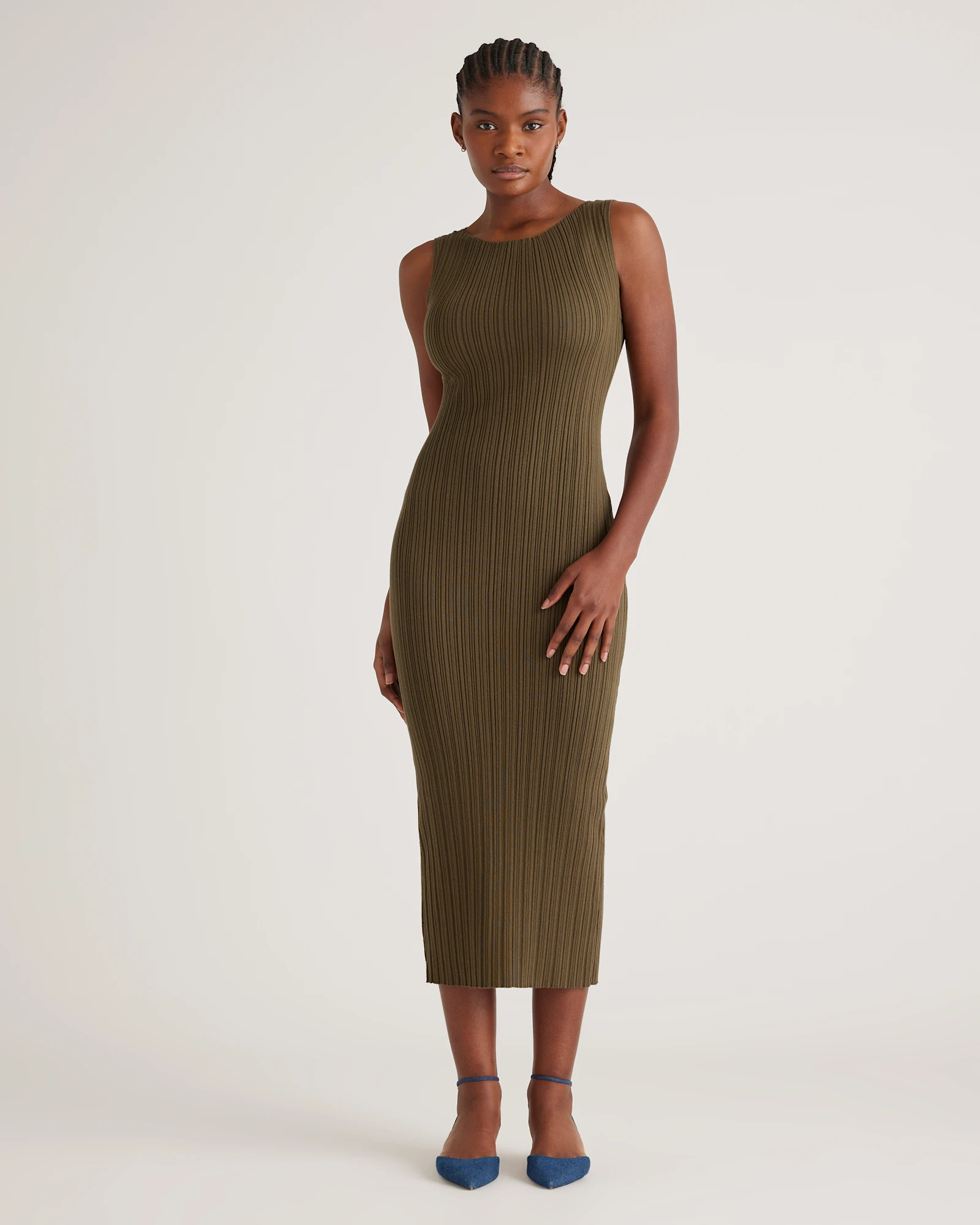 Cotton Cashmere Ribbed Sleeveless Midi Dress | Quince